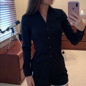 Black Fitted Button-Down Dress Shirt Size 0 H&M